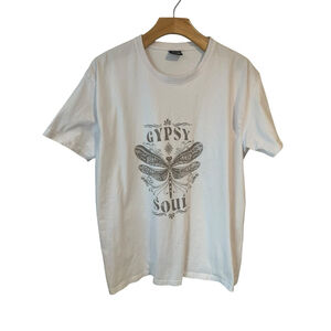 Skyland Tees T Shirt Womens XL White Dragon Fly Gypsy Soul Crew Neck Short Sleev